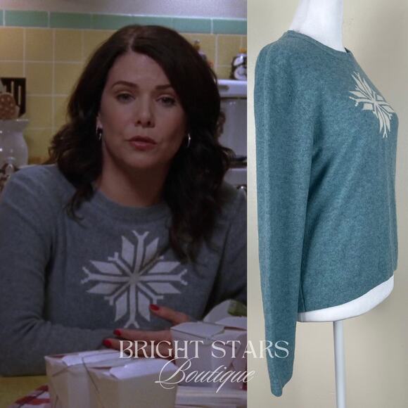 Rare Snowflake Wool Blend Sweater ASO Lorelai Gilmore Girls Blue Cream Knit - Picture 3 of 11